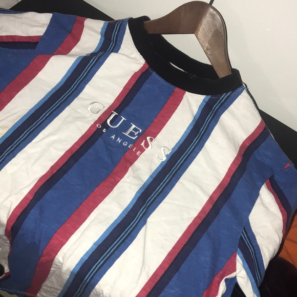 guess red white and blue striped shirt
